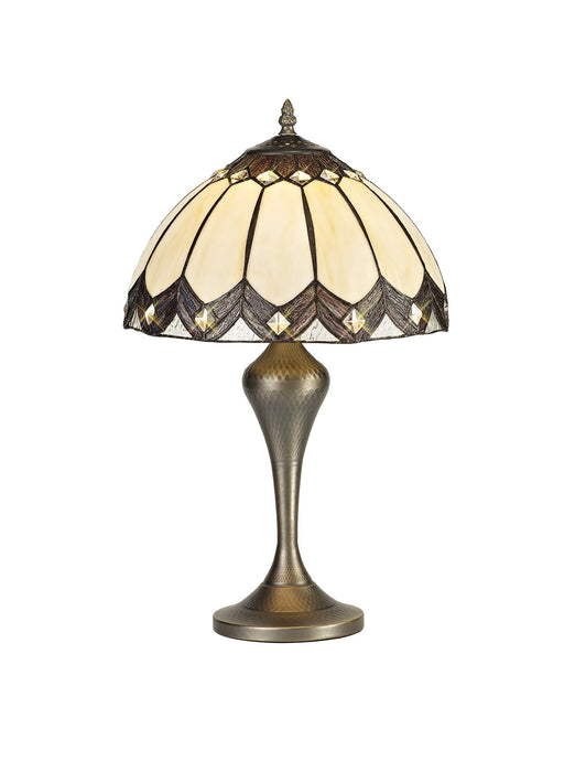 C-Lighting Monkton Tiffany Table Lamp, 1 x E27, Aged Antique Brass Base/Cmurston/Brown Glass/Clear Crystal - 28816
