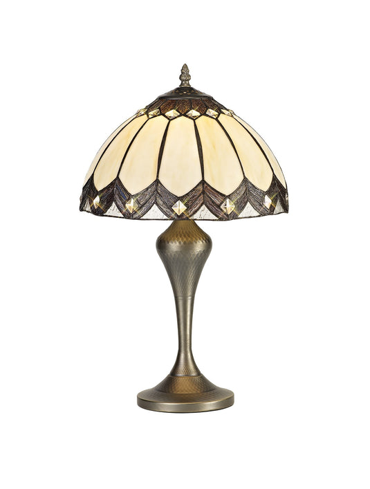 C-Lighting Monkton Tiffany Table Lamp, 1 x E27, Aged Antique Brass Base/Cmurston/Brown Glass/Clear Crystal - 28816