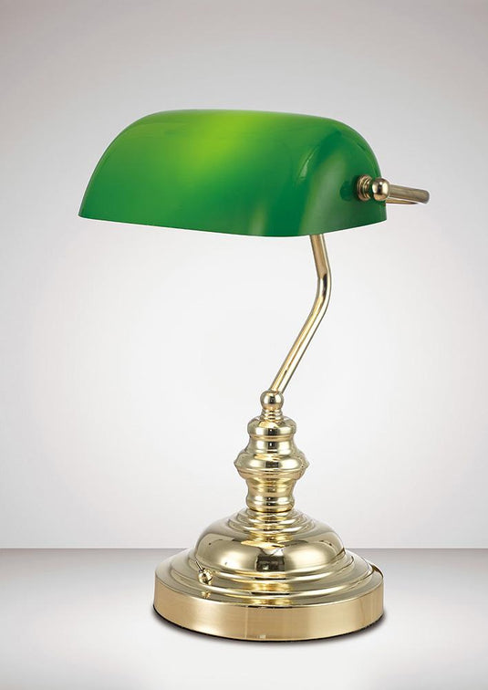 Deco D0084 Morgan Bankers Table Lamp 1 Light E27 Gold/Green Glass