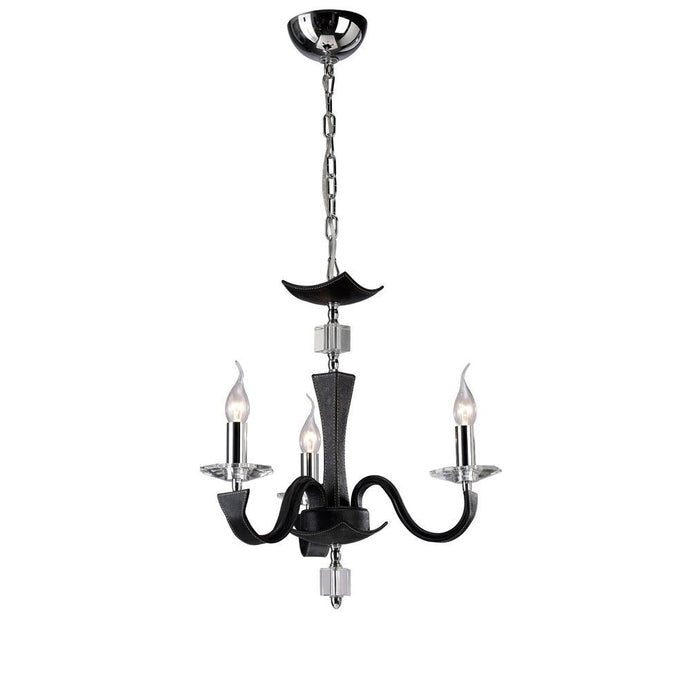 Diyas IL31033 Nardini Pendant 3 Light Polished Chrome/Black Faux Leather/Crystal - 38238