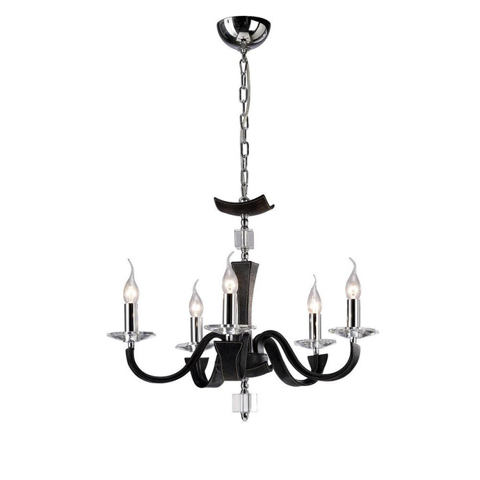 Diyas IL31035 Nardini Pendant 5 Light Polished Chrome/Black Faux Leather/Crystal - 38239