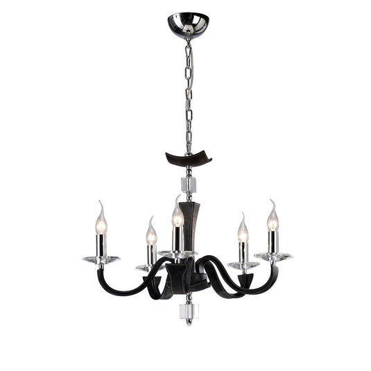 Diyas IL31035 Nardini Pendant 5 Light Polished Chrome/Black Faux Leather/Crystal - 38239