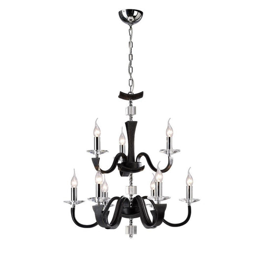 Diyas IL31039 Nardini Pendant 2 Tier 9 Light Polished Chrome/Black Faux Leather/Crystal - 38240
