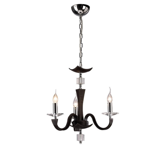 Diyas IL31043 Nardini Pendant 3 Light Polished Chrome/Dark Brown Faux Leather/Crystal - 38244