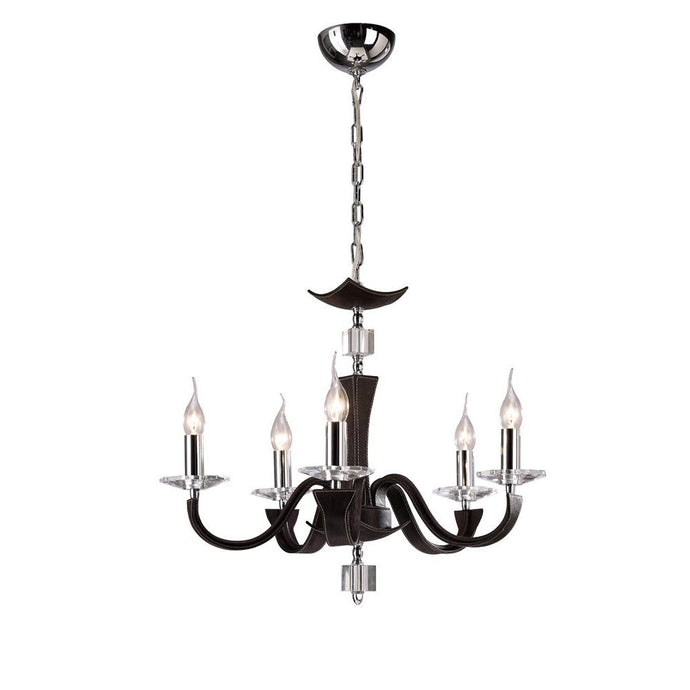 Diyas IL31045 Nardini Pendant 5 Light Polished Chrome/Dark Brown Faux Leather/Crystal - 38245