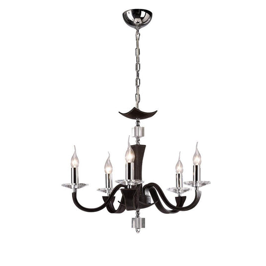 Diyas IL31045 Nardini Pendant 5 Light Polished Chrome/Dark Brown Faux Leather/Crystal - 38245