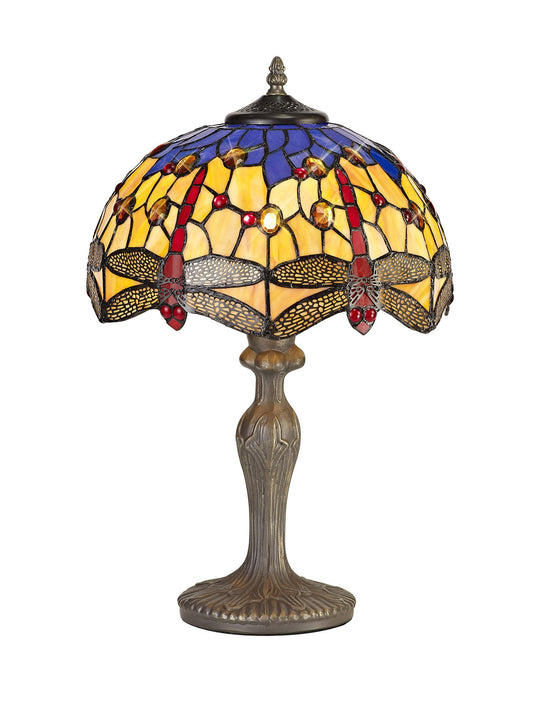 C-Lighting Nectar 1 Light Curved Table Lamp E27 With 30cm Tiffany Shade, Blue/Orange/Crystal/Aged Antique Brass - 29468
