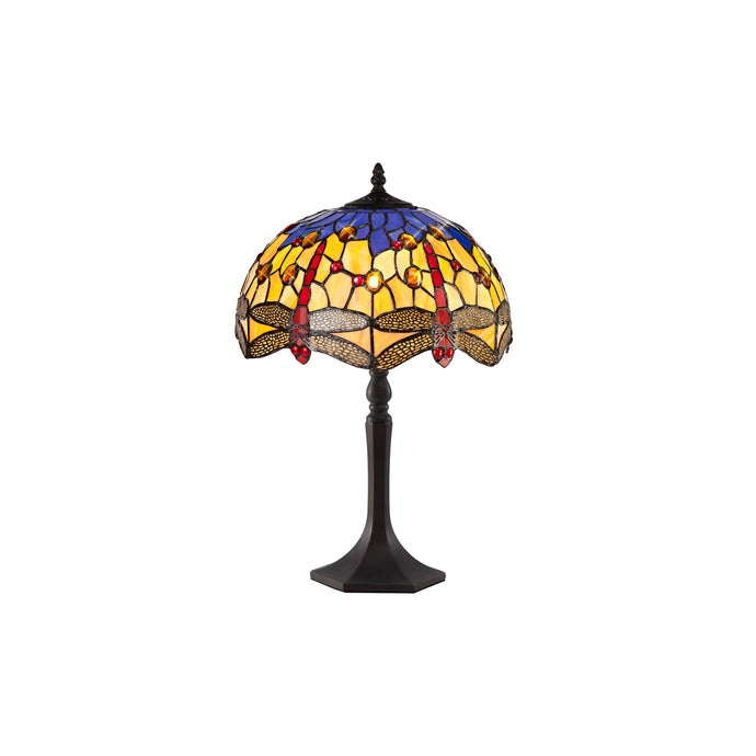 C-Lighting Nectar 1 Light Octagonal Table Lamp E27 With 30cm Tiffany Shade, Blue/Orange/Crystal/Aged Antique Brass - 29469