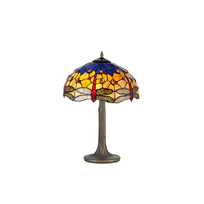 C-Lighting Nectar 2 Light Tree Like Table Lamp E27 With 40cm Tiffany Shade, Blue/Orange/Crystal/Aged Antique Brass - 29477