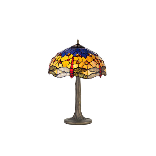 C-Lighting Nectar 2 Light Tree Like Table Lamp E27 With 40cm Tiffany Shade, Blue/Orange/Crystal/Aged Antique Brass - 29477