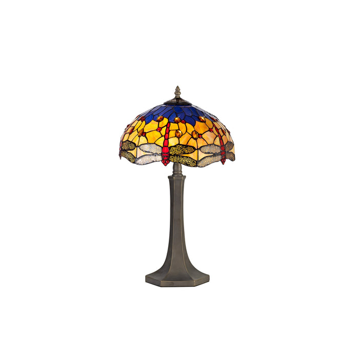 C-Lighting Nectar 2 Light Octagonal Table Lamp E27 With 40cm Tiffany Shade, Blue/Orange/Crystal/Aged Antique Brass - 29478