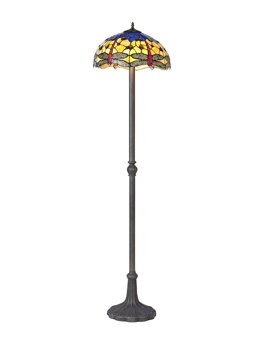 C-Lighting Nectar 2 Light Leaf Design Floor Lamp E27 With 40cm Tiffany Shade, Blue/Orange/Crystal/Aged Antique Brass - 29485
