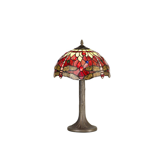 C-Lighting Nectar 1 Light Tree Like Table Lamp E27 With 30cm Tiffany Shade, Purple/Pink/Crystal/Aged Antique Brass - 29488