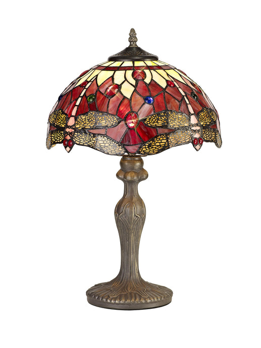 C-Lighting Nectar 1 Light Curved Table Lamp E27 With 30cm Tiffany Shade, Purple/Pink/Crystal/Aged Antique Brass - 29489