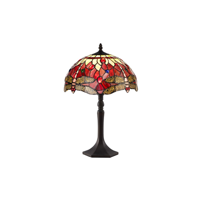 C-Lighting Nectar 1 Light Octagonal Table Lamp E27 With 30cm Tiffany Shade, Purple/Pink/Crystal/Aged Antique Brass - 29490