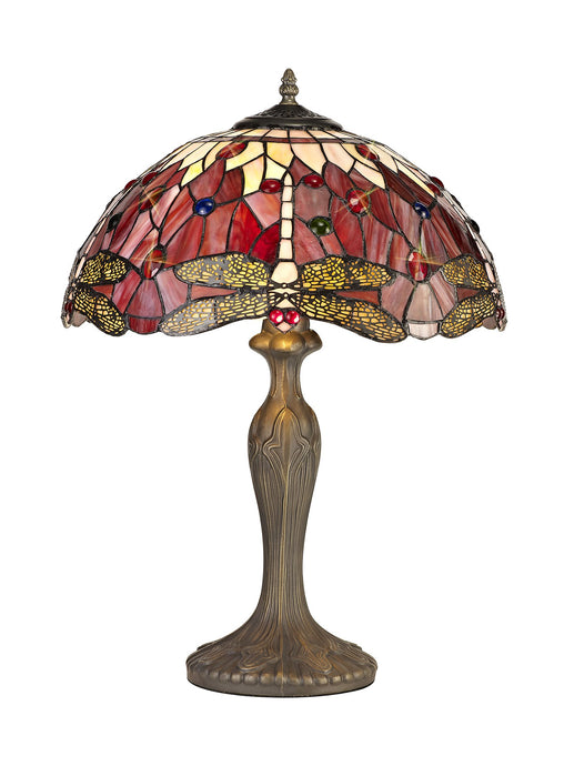 C-Lighting Nectar 2 Light Curved Table Lamp E27 With 40cm Tiffany Shade, Purple/Pink/Crystal/Aged Antique Brass - 29499