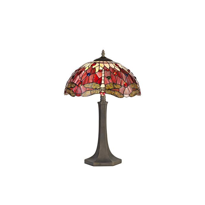 C-Lighting Nectar 2 Light Octagonal Table Lamp E27 With 40cm Tiffany Shade, Purple/Pink/Crystal/Aged Antique Brass - 29500