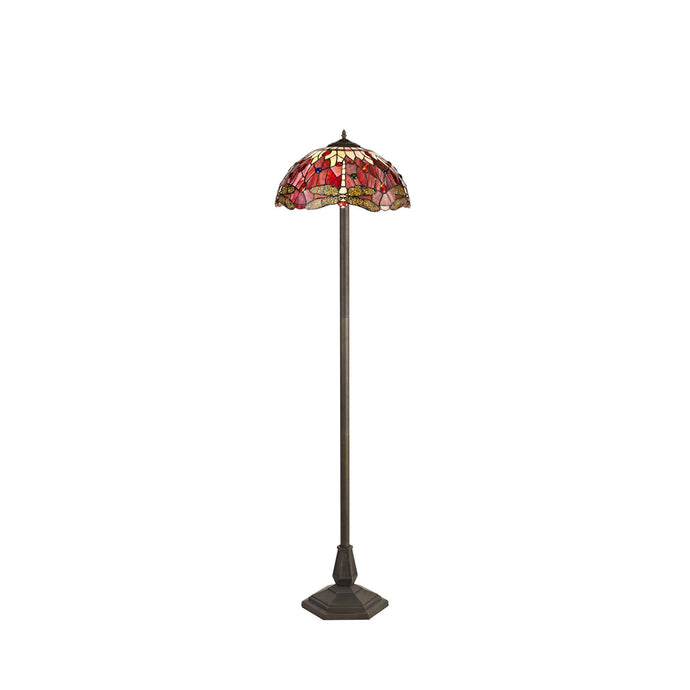 C-Lighting Nectar 2 Light Octagonal Floor Lamp E27 With 40cm Tiffany Shade, Purple/Pink/Crystal/Aged Antique Brass - 29506