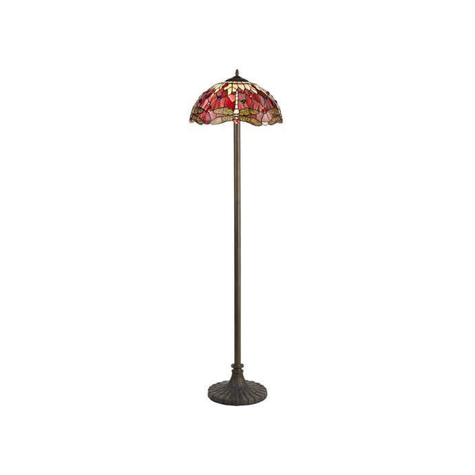 C-Lighting Nectar 2 Light Stepped Design Floor Lamp E27 With 40cm Tiffany Shade, Purple/Pink/Crystal/Aged Antique Brass - 29507