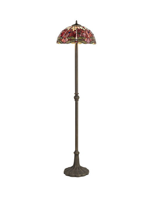 C-Lighting Nectar 2 Light Leaf Design Floor Lamp E27 With 40cm Tiffany Shade, Purple/Pink/Crystal/Aged Antique Brass - 29508