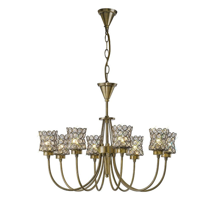 Diyas IL20662 Nelson Pendant 8 Light Antique Brass/Crystal - 37861