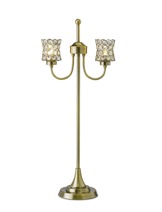 Diyas IL20663 Nelson Table Lamp 2 Light Antique Brass/Crystal - 37862