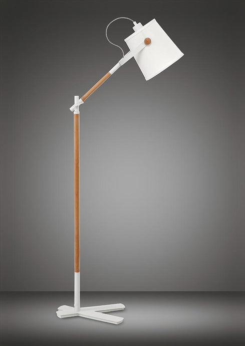 Mantra M4920 Nordica Floor Lamp With White Shade 1 Light E27, Matt White/Beech With Ivory White Shade