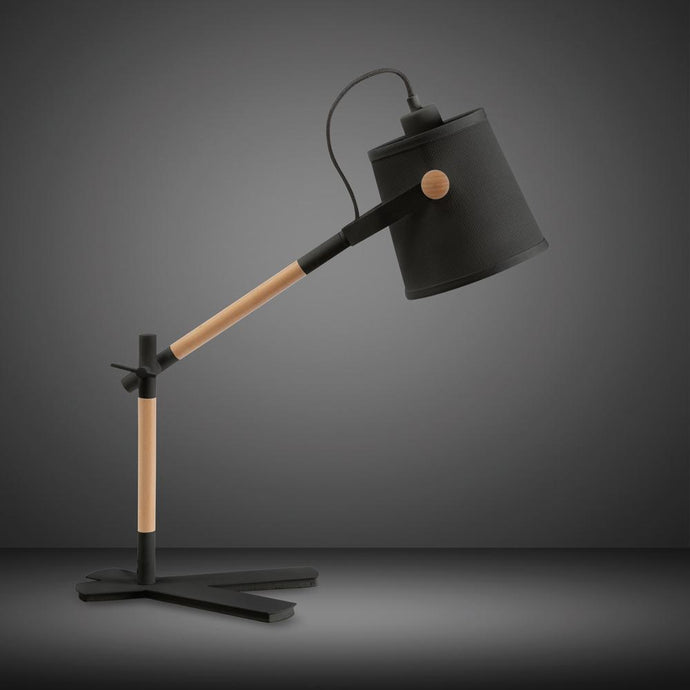 Mantra M4923 Nordica Table Lamp With Black Shade 1 Light E27, Matt Black/Beech With Black Shade