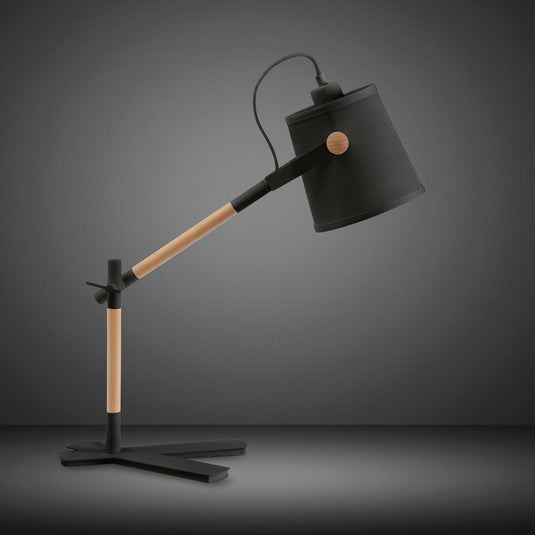 Mantra M4923 Nordica Table Lamp With Black Shade 1 Light E27, Matt Black/Beech With Black Shade