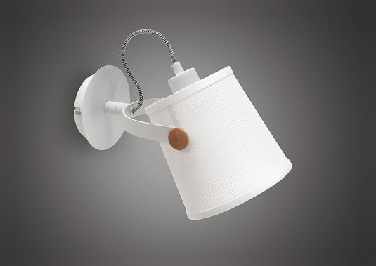 Mantra M4924 Nordica Wall Lamp With White Shade 1 Light E27, Matt White/Beech With Ivory White Shade