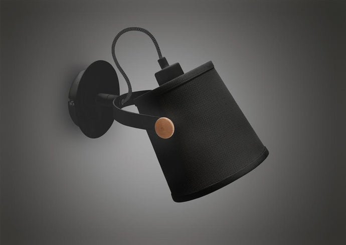 Mantra M4925 Nordica Wall Lamp With Black Shade 1 Light E27, Matt Black/Beech With Black Shade