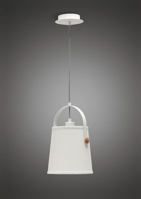 Mantra M4926 Nordica Pendant With White Shade 1 Light E27, Matt White/Beech With Ivory White Shade