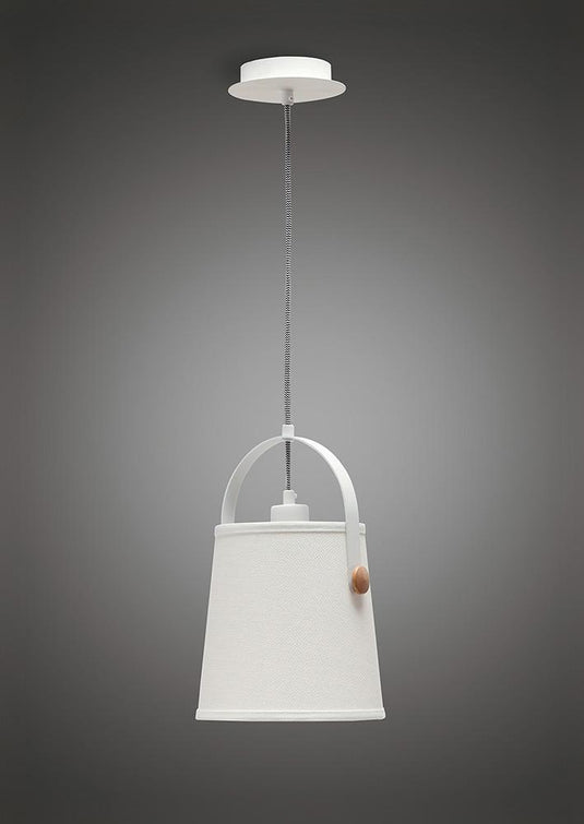 Mantra M4926 Nordica Pendant With White Shade 1 Light E27, Matt White/Beech With Ivory White Shade