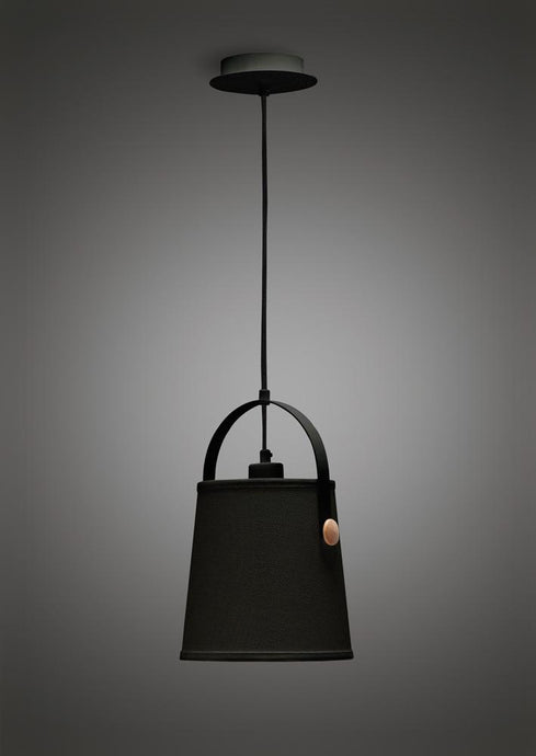 Mantra M4927 Nordica Pendant With Black Shade 1 Light E27, Matt Black/Beech With Black Shade