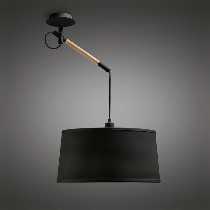 Mantra M4929 Nordica Multi Position Pendant With Black Shade 1 Light E27, Matt Black/Beech With Black Shade