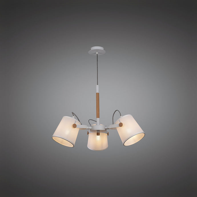 Mantra M5461 Nordica II Position Pendant 3 Light 3x23W E27, White/Beech With White Shades