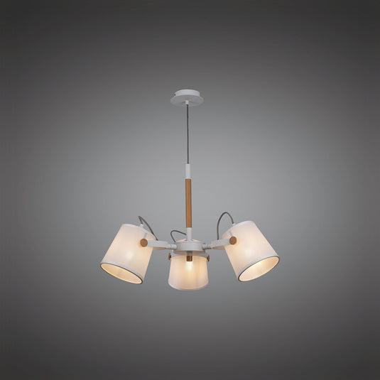 Mantra M5461 Nordica II Position Pendant 3 Light 3x23W E27, White/Beech With White Shades