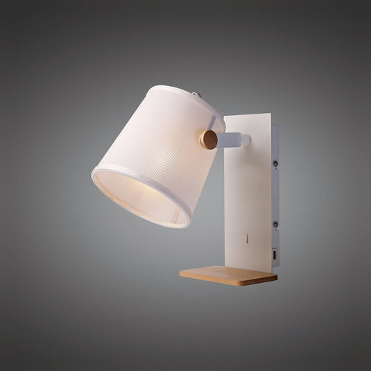 Mantra M5462 Nordica II Position Wall Light With USB Socket, 1x23W E27, White/Beech With White Shade