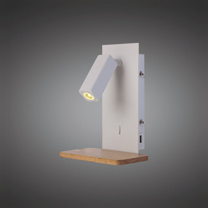 Mantra M5463 Nordica II Position Wall Light With USB Socket, 180lm, 1x3W 3000K LED White/Beech, 3yrs Warranty