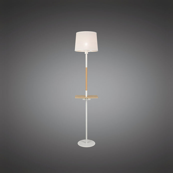 Mantra M5465 Nordica II Floor Lamp With USB Socket, 1x23W E27, White/Beech With White Shade
