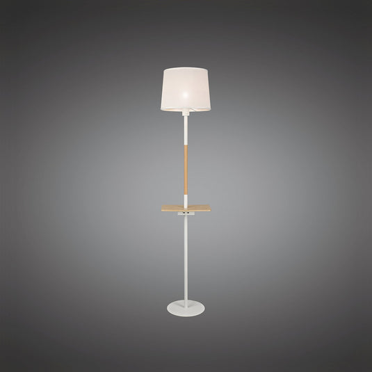 Mantra M5465 Nordica II Floor Lamp With USB Socket, 1x23W E27, White/Beech With White Shade