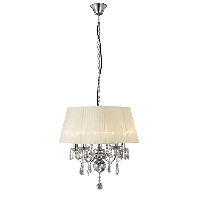 Diyas IL30045 Olivia Pendant With Ivory Cream Shade 5 Light Polished Chrome/Crystal - 37907