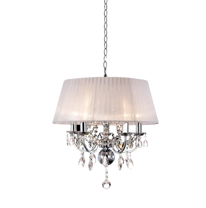 Diyas IL30046 Olivia Pendant With White Shade 5 Light Polished Chrome/Crystal - 37909