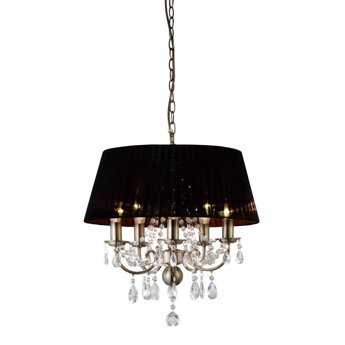 Diyas IL30047 Olivia Pendant With Black Shade 5 Light Antique Brass/Crystal - 37910