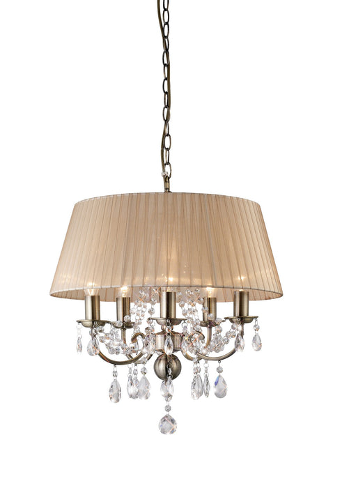 Diyas IL30047 Olivia Pendant With Soft Bronze Shade 5 Light Antique Brass/Crystal - 36812