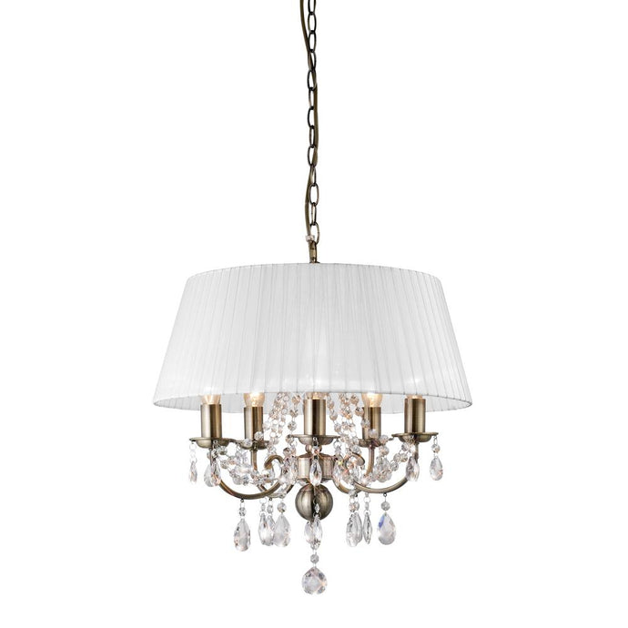 Diyas IL30047 Olivia Pendant With White Shade 5 Light Antique Brass/Crystal - 37911