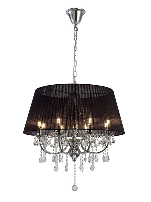 Diyas IL30056 Olivia Pendant With Black Shade 8 Light Polished Chrome/Crystal - 37917