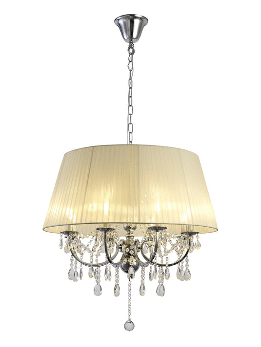 Diyas IL30056 Olivia Pendant With Ivory Cream Shade 8 Light Polished Chrome/Crystal - 37918