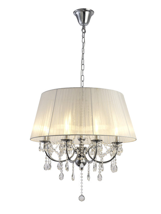 Diyas IL30056 Olivia Pendant With White Shade 8 Light Polished Chrome/Crystal - 37920