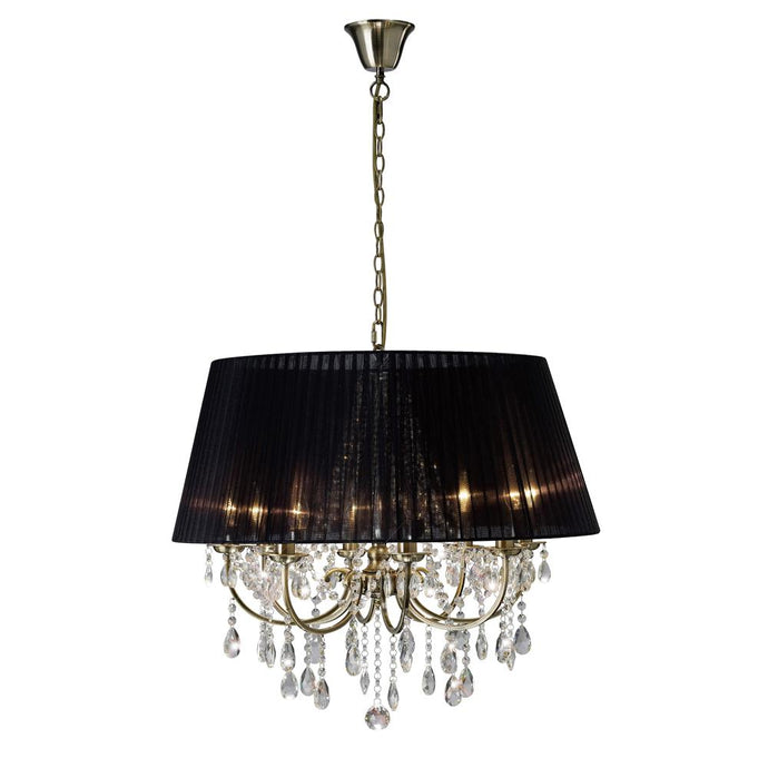 Diyas IL30057 Olivia Pendant With Black Shade 8 Light Antique Brass/Crystal - 37921